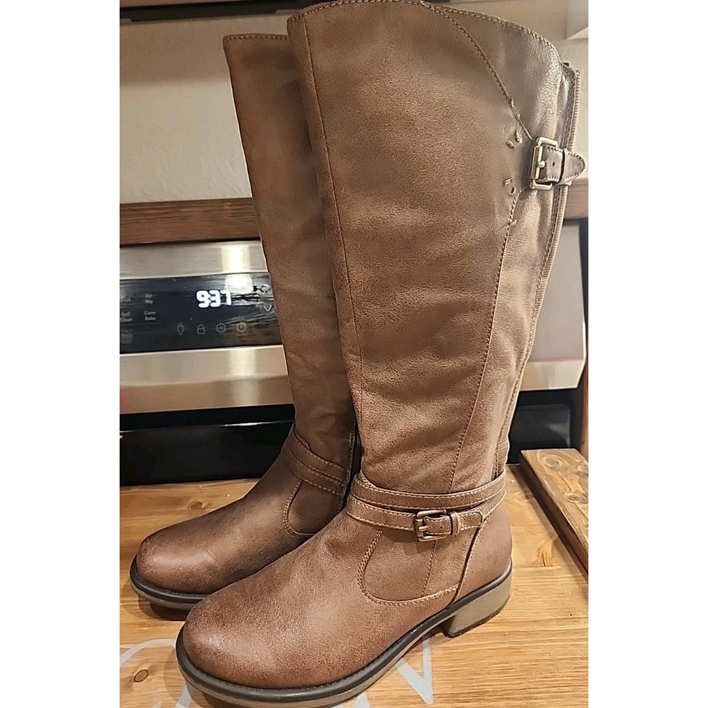 Bare Trap Alysha Women's Leather Tall Zip Up Boots Mushroom Brown 6.5
